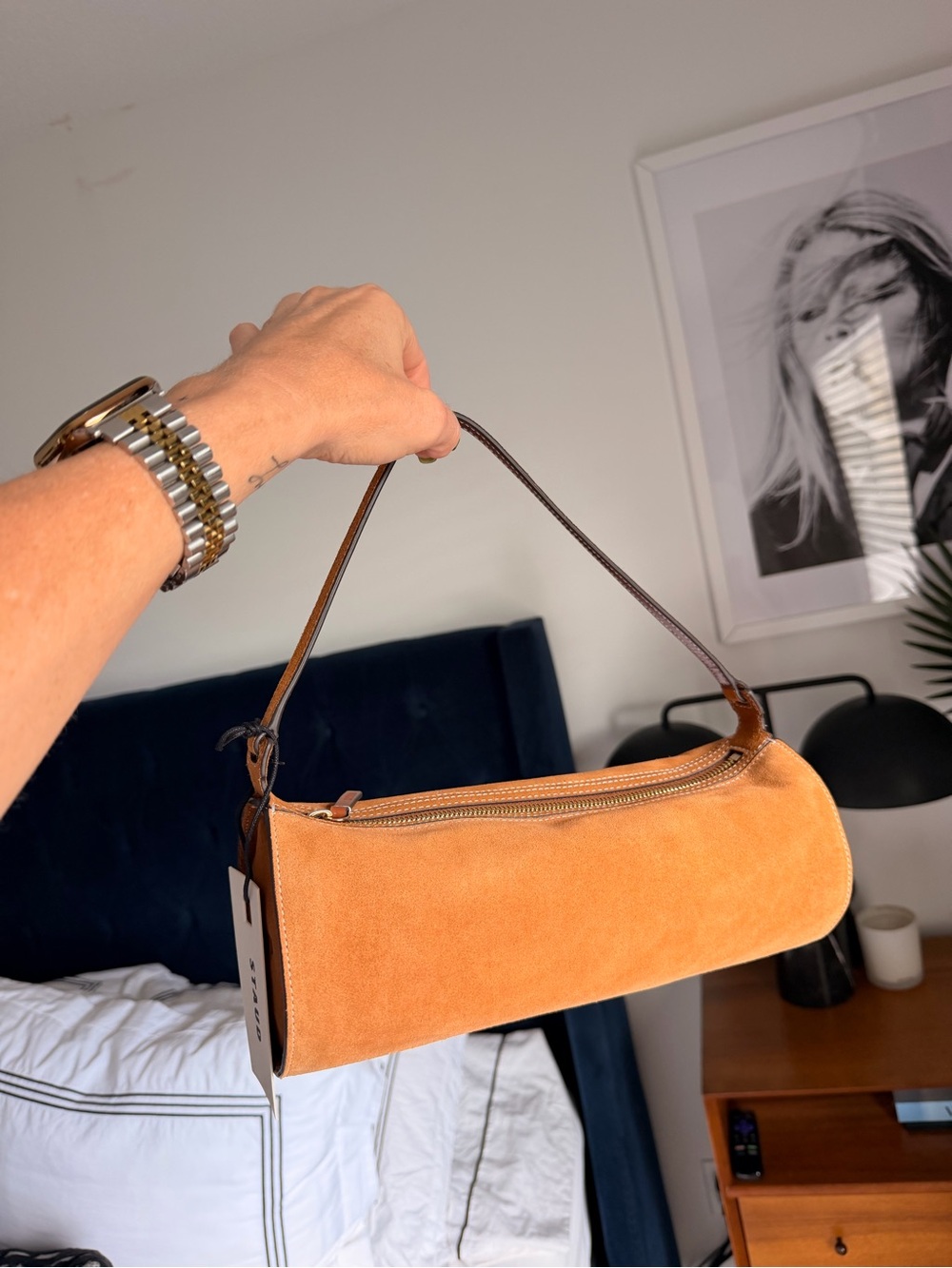 NWT STAUD Mini Taru Suede Shoulder Bag in Tan - Picture 6 of 9